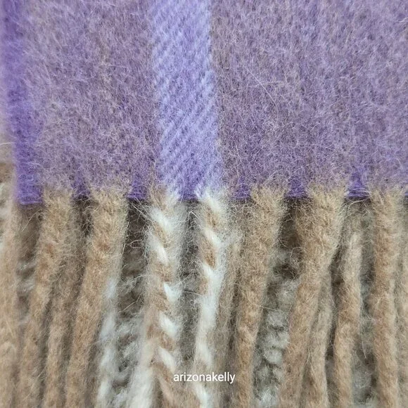 Luxurious Cashmere Scarf Purple Plaid Thick Plush - Picture 6 of 13